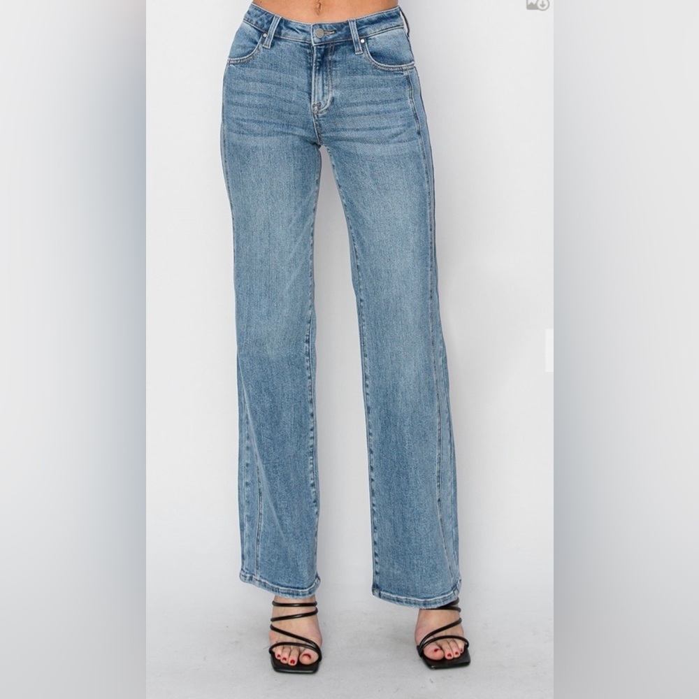 Stylish Blue Mid Rise Straight Leg Jeans for Women Plus Size NWT - Picture 2 of 6